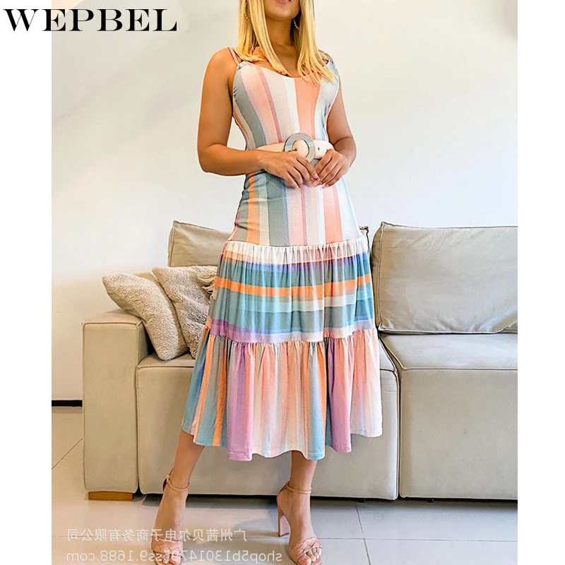 

Платье WEPBEL женское с V-образным вырезом, пикантное модное приталенное платье в полоску, на бретелях-спагетти, с оборками, с открытой спиной и ...