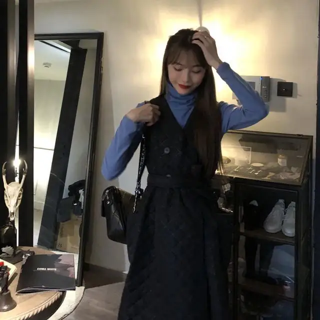 Новинка 2021 женское стеганое платье с V-образным вырезом и ромбовидным узором без