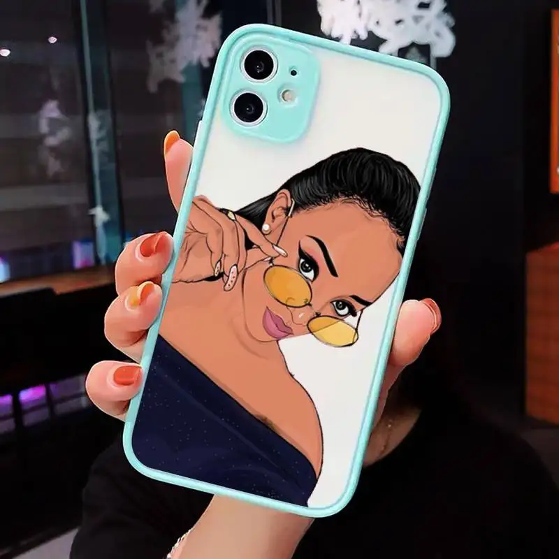 

Melanin Poppin African Black Girl Phone Cases Matte Transparent for iPhone 7 8 11 12 s mini pro X XS XR MAX Plus cover funda