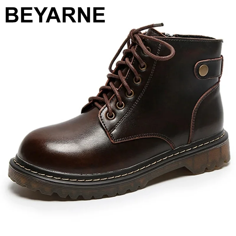 

BEYARNELeather riding boots women's high-top British fashion shoes tooling boots autumn all-match black platform riding boots