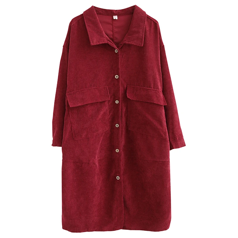 

Plus Size Dress 2019 Spring Autumn Vintage Long Sleeve Women Corduroy Dress New Casual Patchwork Loose Shirt Dress Vestido 1448
