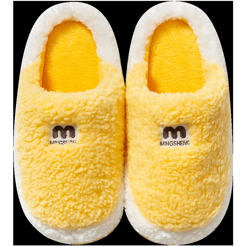 

New Winter Women Slippers Faux Fur Home Cute Cartoon Letter Flat Warm Plus Size Female Comfort Ladies Bedroom Shoes