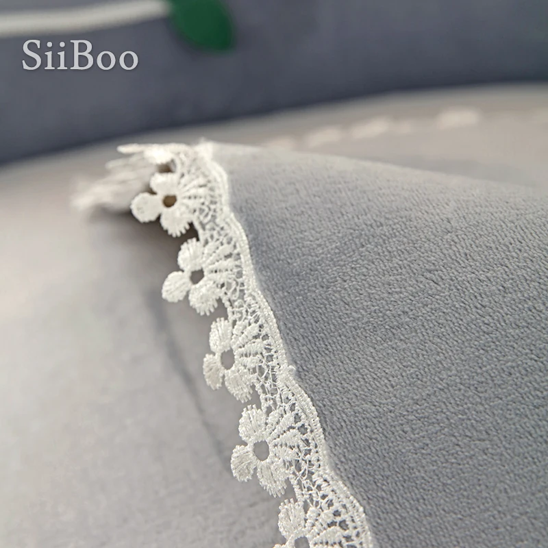 

Siiboo Korean style flockering sofa cover with contract color flowers patchwork lace binding pastoral Coussin de canap sp6592