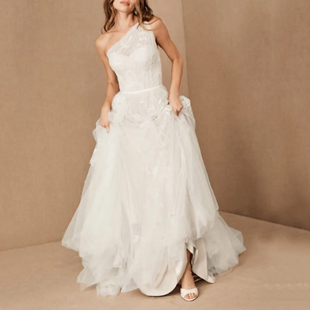 Женское платье на одно плечо JAYCOSIN белое с открытой спиной элегантное Кружевное