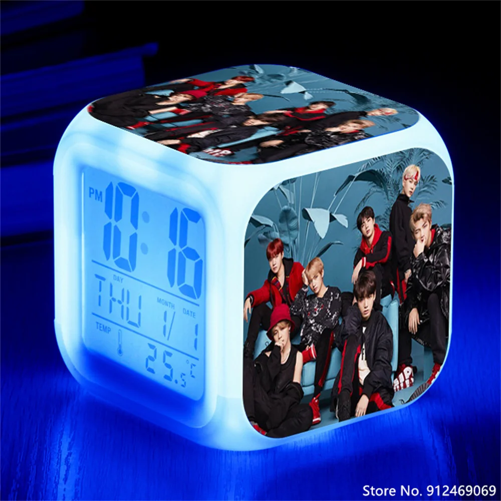 New Bangtan LED Alarm Clock Children 7 Colors Changing Digital Desk Clocks Night Light Cube Kids Birthday Gifts | Дом и сад