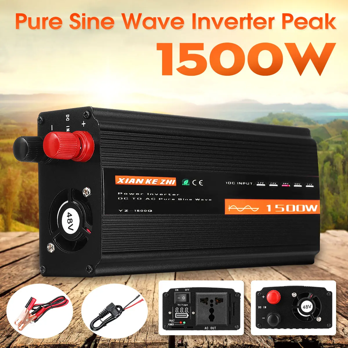 

1500W Pure Sine Wave Inverter DC12V/24V/48V to AC220V 50HZ Power Converter Booster Household Digital Display Car Inverter