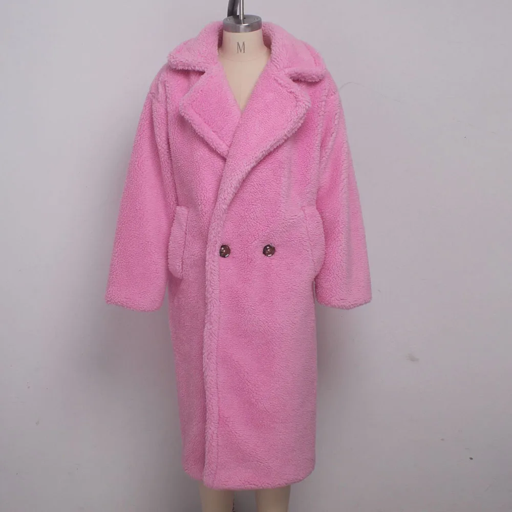 Розовая длинная плюшевая куртка пальто для женщин зима 2019 толстая теплая верхняя