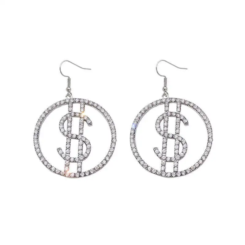 

European and American Exaggerated inlaid Rhinestone Circle Ear Hook Women dangle earrings Earrings Fashion Trendy Round Earrings