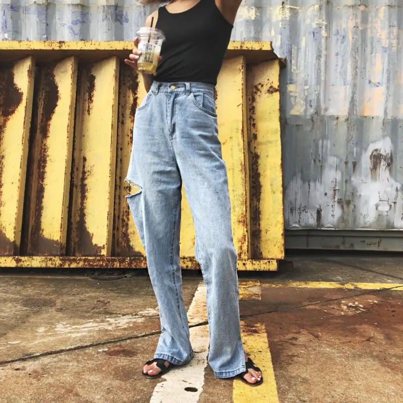 MRMT 2023 Brand Women's Trousers High Waist Straight Tube Jeans Thigh Hole Pants for Female Side Open Fork Loose Trouser