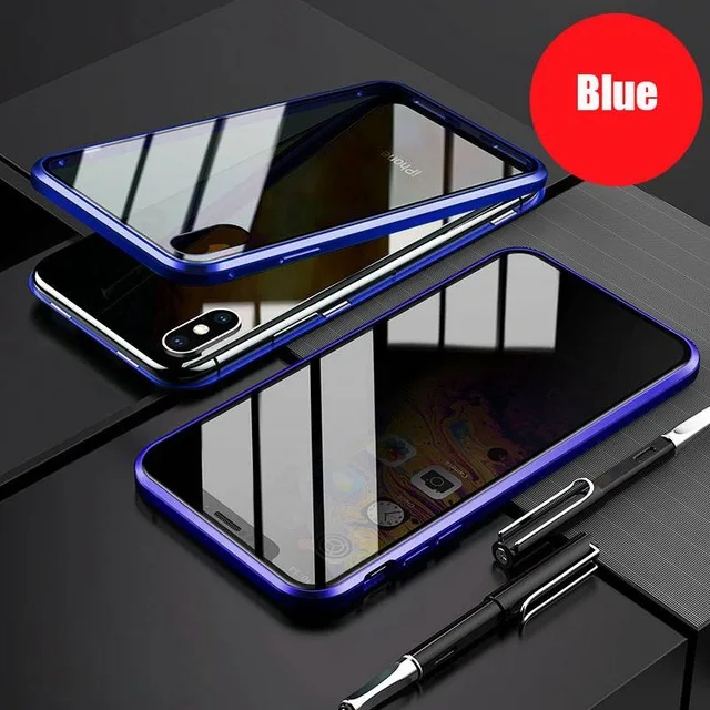 Blue Магнитный чехол из закаленного стекла для iPhone 11 Pro Max 11 Pro 11 XS Max XR XS X 7 8 6 6S Plus защита всего тела 360 - Цвет: Blue