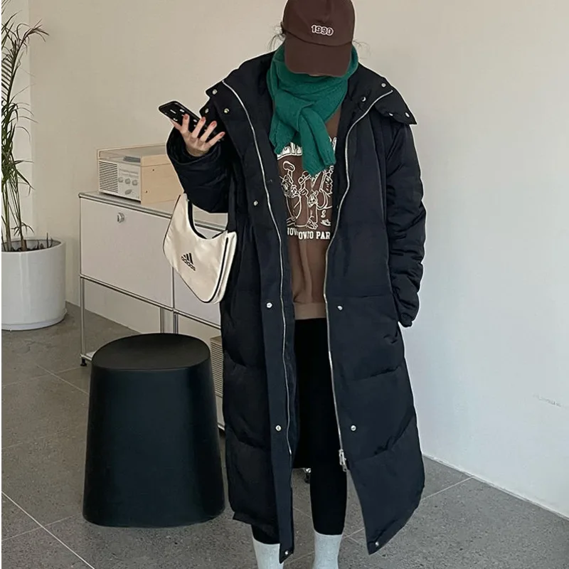 

Winter Women's New Loose Large Size Over The Knee Long Thick Padded Coat Was Thinner Hooded Padded Jacket Woman Parkas