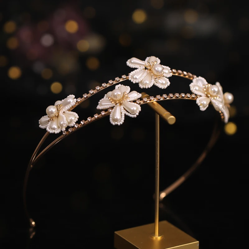 Vintage Gold Headbands Women Tiaras Crowns Wedding Bridal Hair Accessories Head Vines Pearls Flowers Diadems Jewelry Party Gift | Украшения