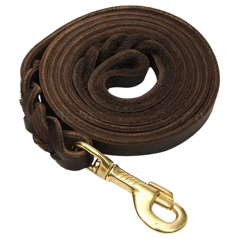 

2M Long Leather Braided Pet Dog Walk Traction Collar Strap Training Leash Lead
