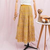 jastie bohemian floral embroidered skirts women hollow cotton elastic waist a line midi skirt boho 2021 autumn femme faldas