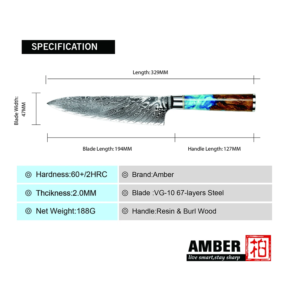 

Amber VG10 Damascus Steel Nakiri Knife Ebony Handle Japanese Chef Kitchen Tool Chinese Cleaver Cooking Knives