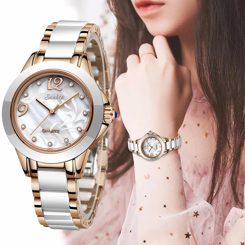 

Montre Relogio LIGE Brand SUNKTA Fashion Watch Women Luxury Ceramic And Alloy Bracelet Analog Women Wrist watch Relogio Feminino