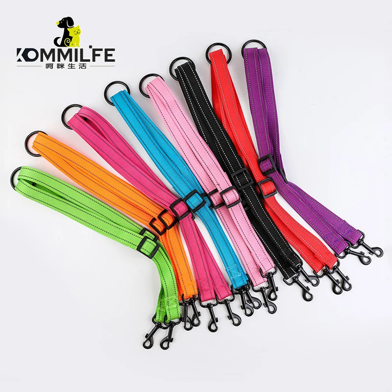 Светоотражающий поводок KOMMILIFE для собак двойной из нейлона регулируемый