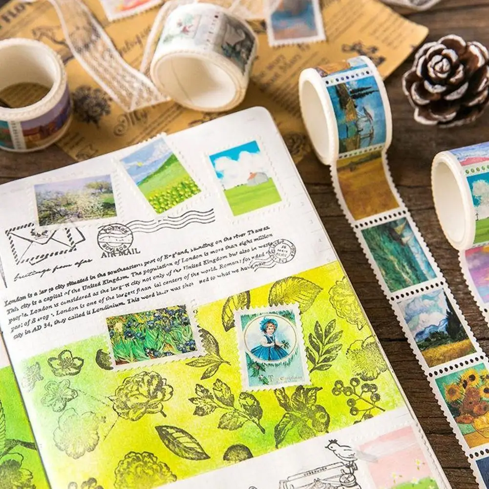 

Retro Stamp Washi Tape Van Gogh Hand Account Masking Album To Tear Easy Cute Photo Stickers Decoration Tape DIY Diary O4V9