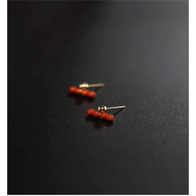 DAIMI Liangshan South Red Agate Earrings gemstones Women's Day Genuine Yellow 18K Gold Valentine's Gift | Украшения и