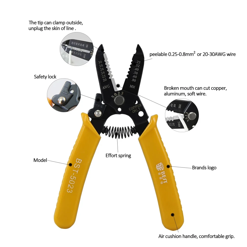 

MILE Multifunctional Wire Stripper Portable Wire Stripping Pliers Crimping Electrician Cutting Pliers 20-30AWG 0.25-0.8mm 7inch