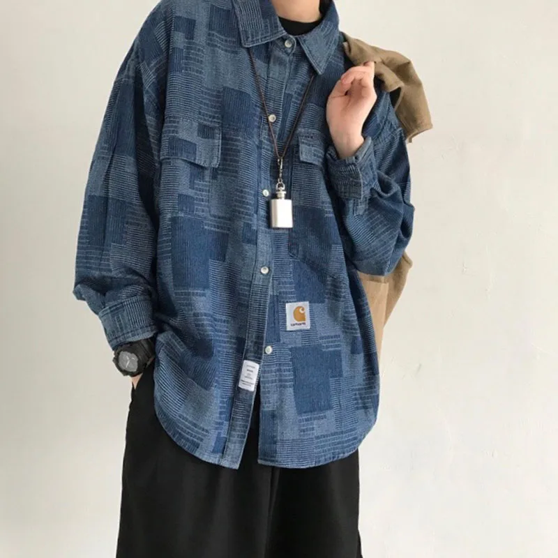 

Men's Denim Shirt Fashion Casual Lapel Shirt Cotton Loose Denim Jacket (Thin) 2021 Spring New Large Size