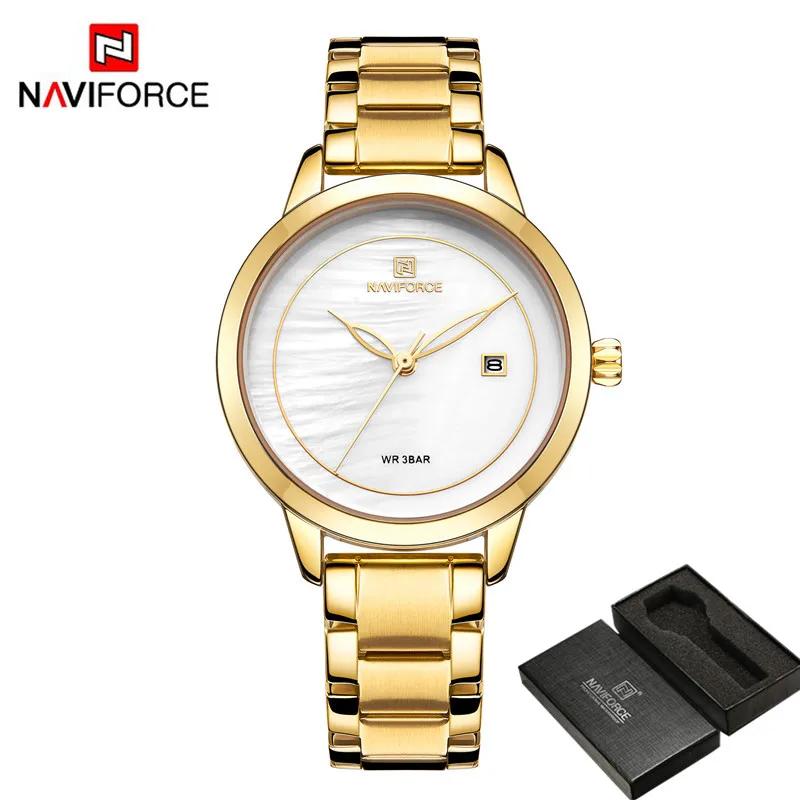 NA500803 with box NAVIFORCE, женские часы, Топ бренд, роскошные женские наручные часы, нержавеющая сталь, классический браслет, женские часы, Relogio Feminino 5008 - Цвет: NA500803 with box