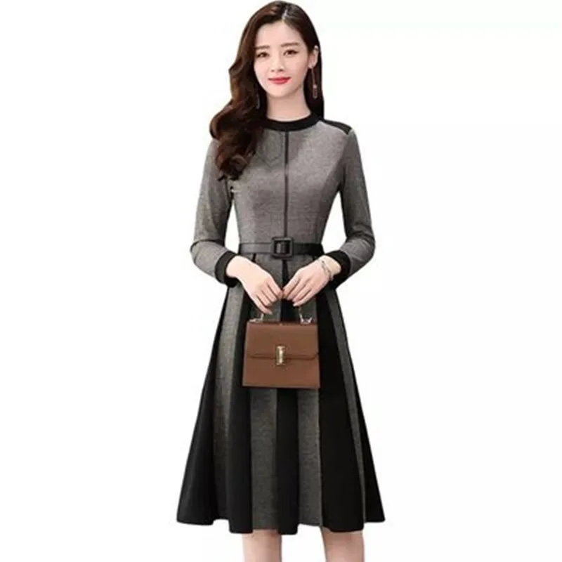 

YUZACDWX 2022 Elegant Tweed Patchwork Slim Vintage Dresses New Autumn And Fashion Winter women Long sleeve party Dress vestidos