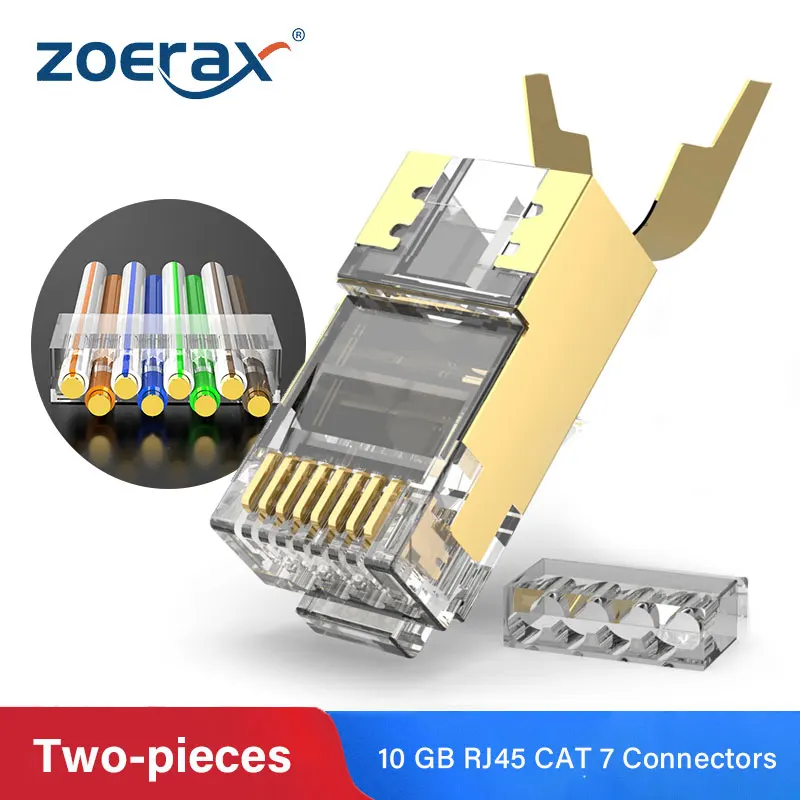 ZoeRax RJ45 Cat7 & Cat6A двухкомпонентные Разъемы 8P8C 50U позолоченный Экранированный FTP/STP |