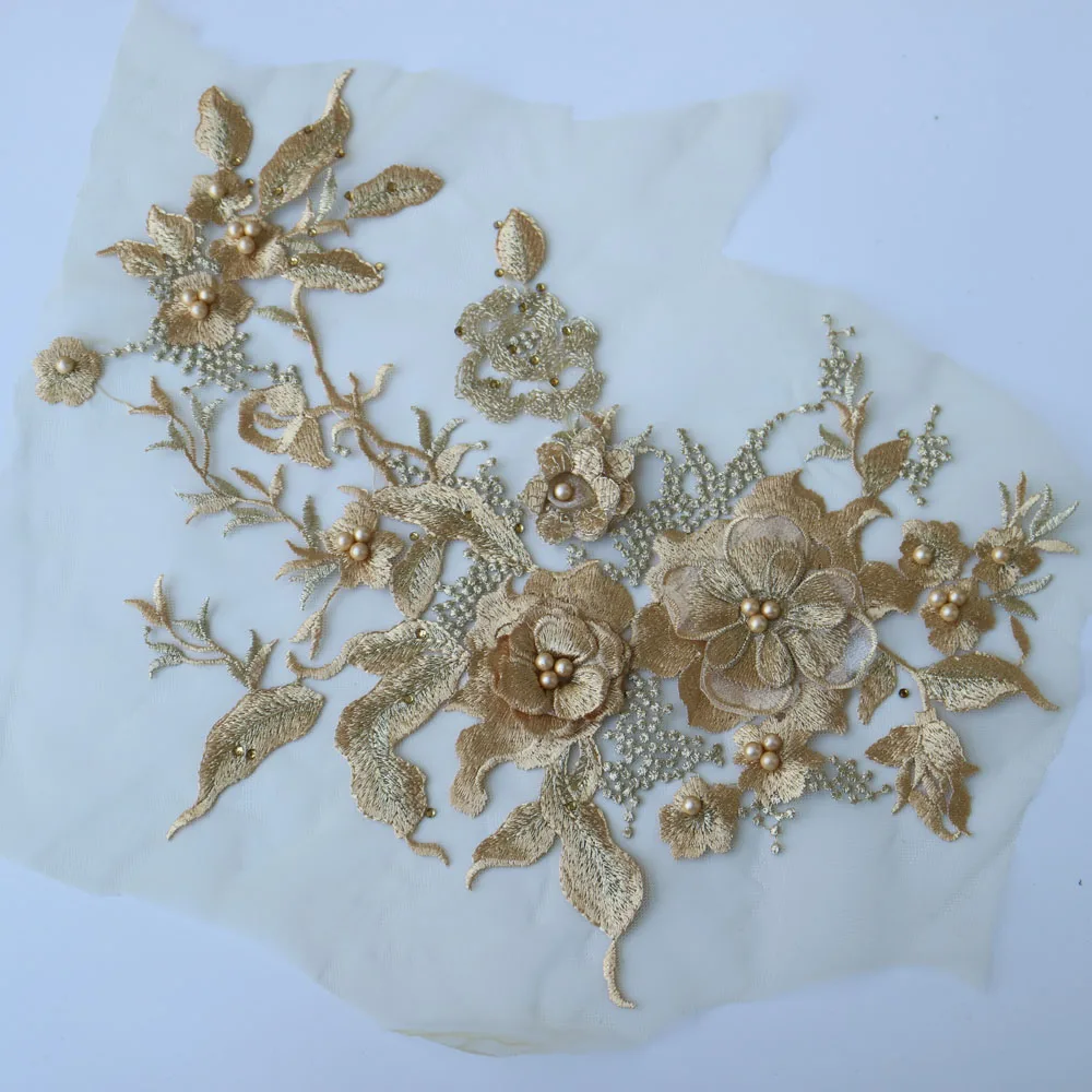 Разноцветные цветочные кружевные аппликации с вышивкой бусинами для свадебного