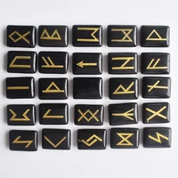 wholesale 25pcslot natural black onyx viking runes amulet set reiki healing crystals divination tumbled rectangle stones free