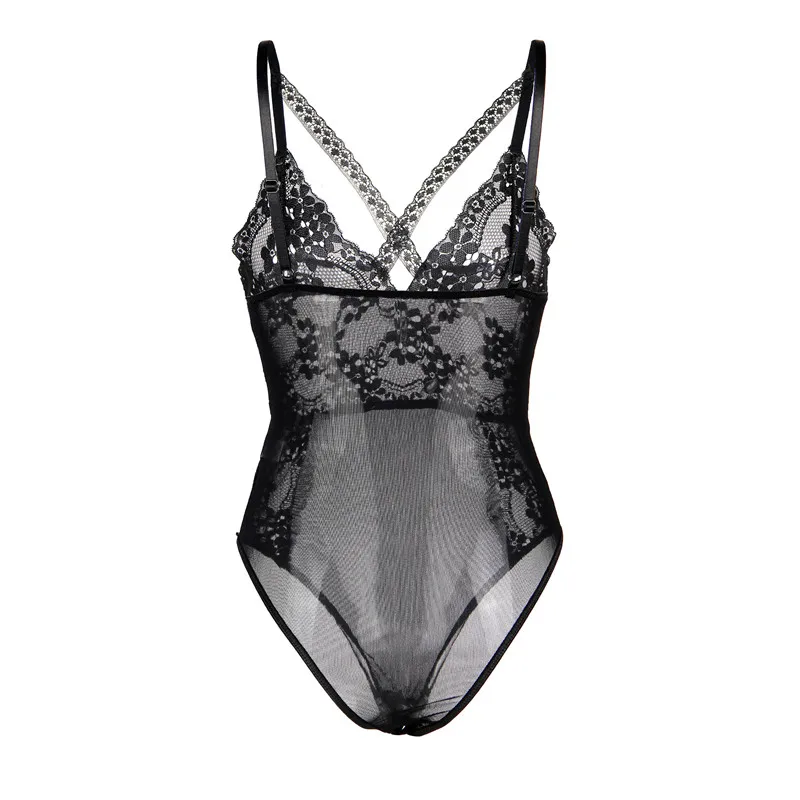 

Comeonlover Stitching Bodysuit Costume Lace Sexy Hollow Out Body Encaje Mujer Emboss Perspective Mesh Attractive Women RI80894