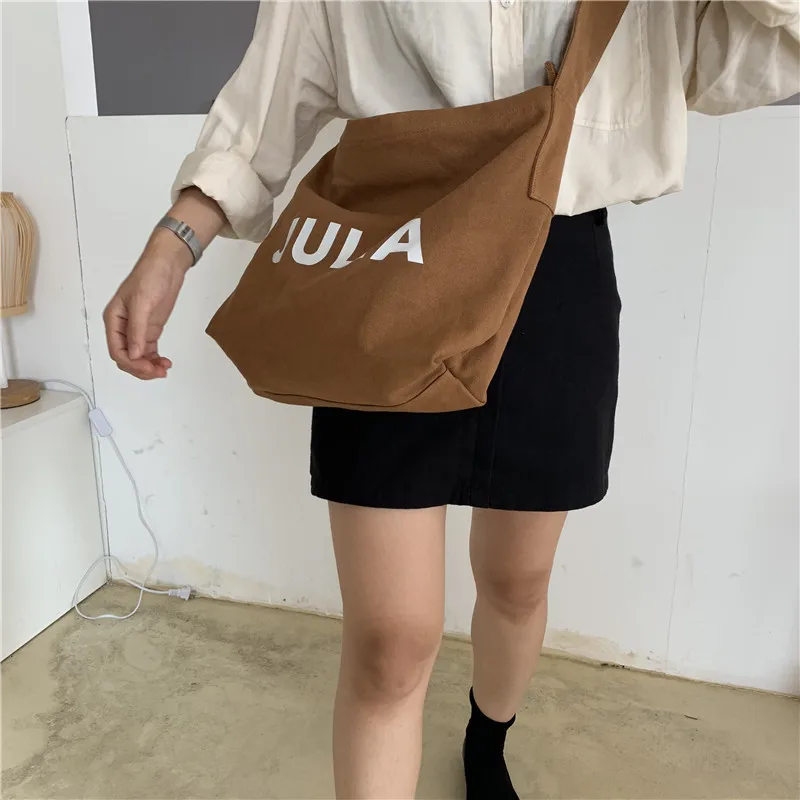 

Female Canvas Shoulder Bag Women Simple Letter Printing Crossbody Bag Ladies Eco-Friendly Casual Handbag Grocery Tote for Girls