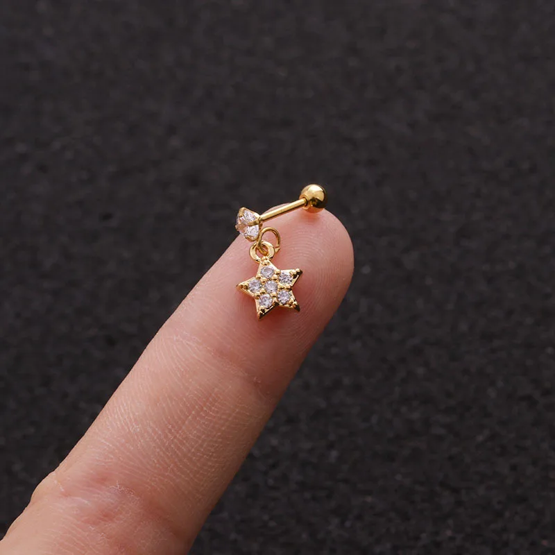 1PC Fashion CZ Cartilage Earring for Women Gold Silver Color Heart Flower Wings Zircon Dangle Stud Statement Ear Jewelry | Украшения и