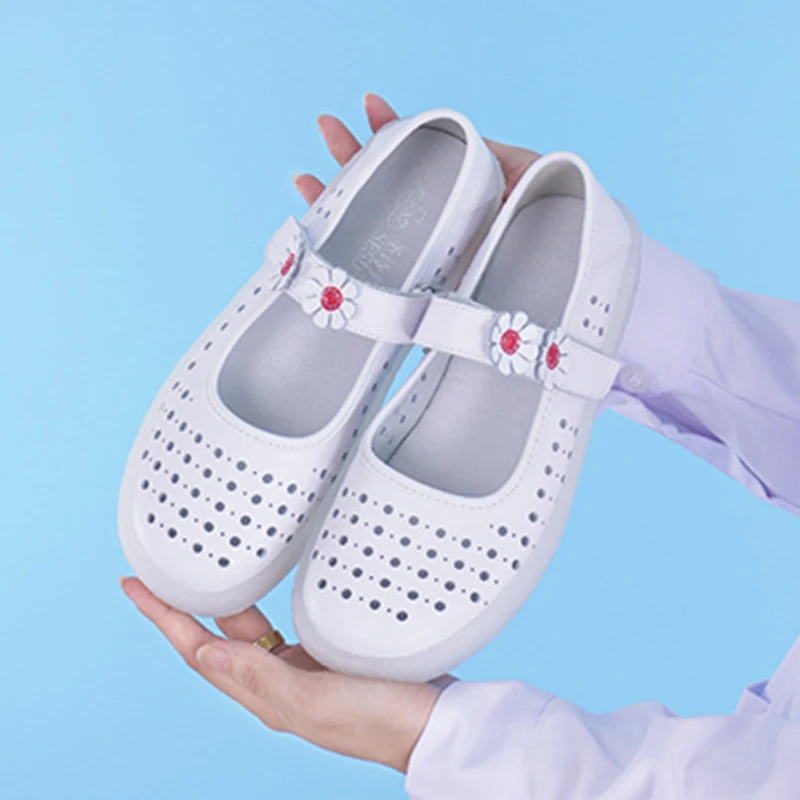 

Genuine Leather Fashion Women Flat Platform Nurse Doctor Shoes Woman Casual Shoes 2020 Summer Moccasin Lady Mary Jane White Shoe