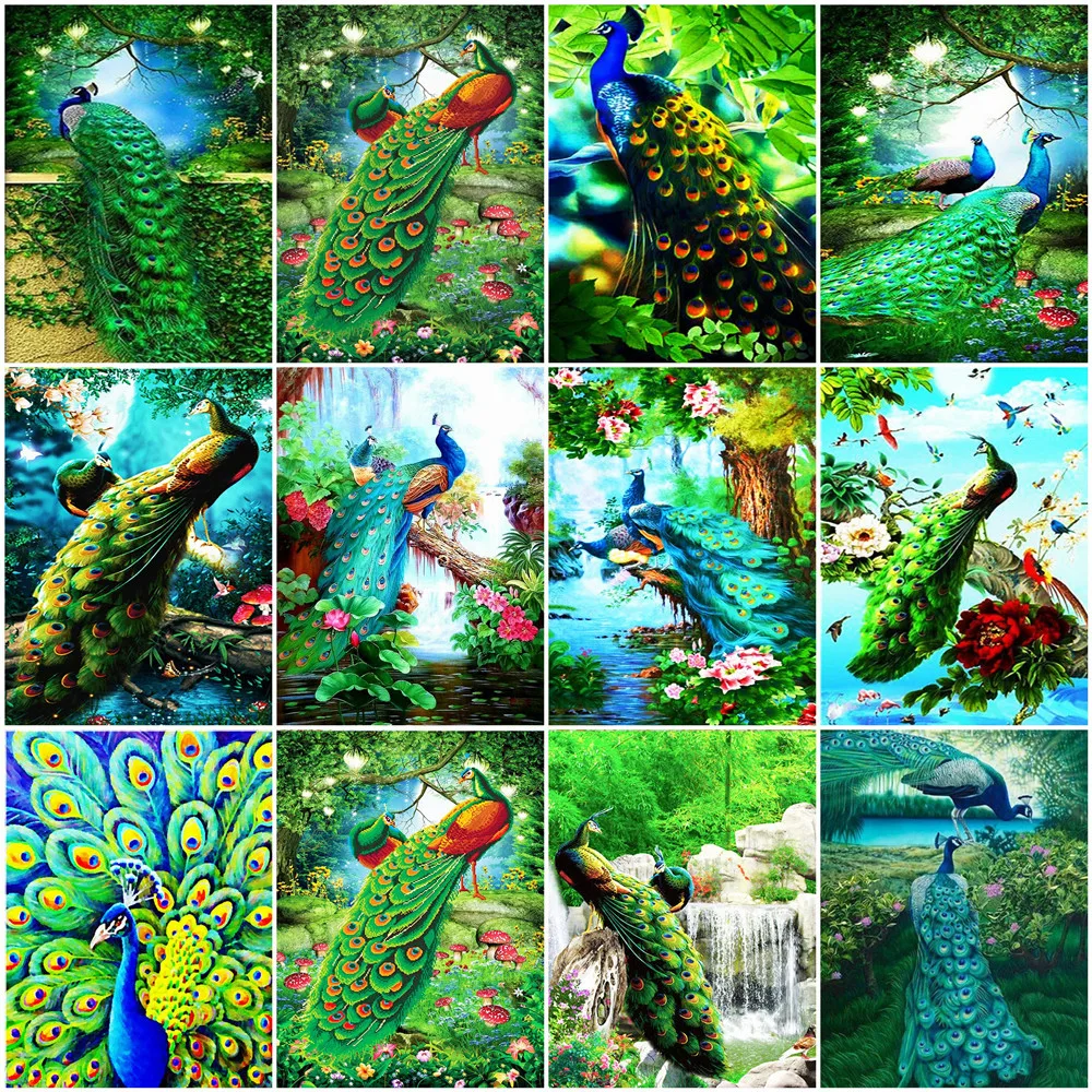 

Алмазная 5D картина «сделай сам» HUACAN, мозаика с павлином, вышивка крестиком, полная выкладка, животное, украшение для дома