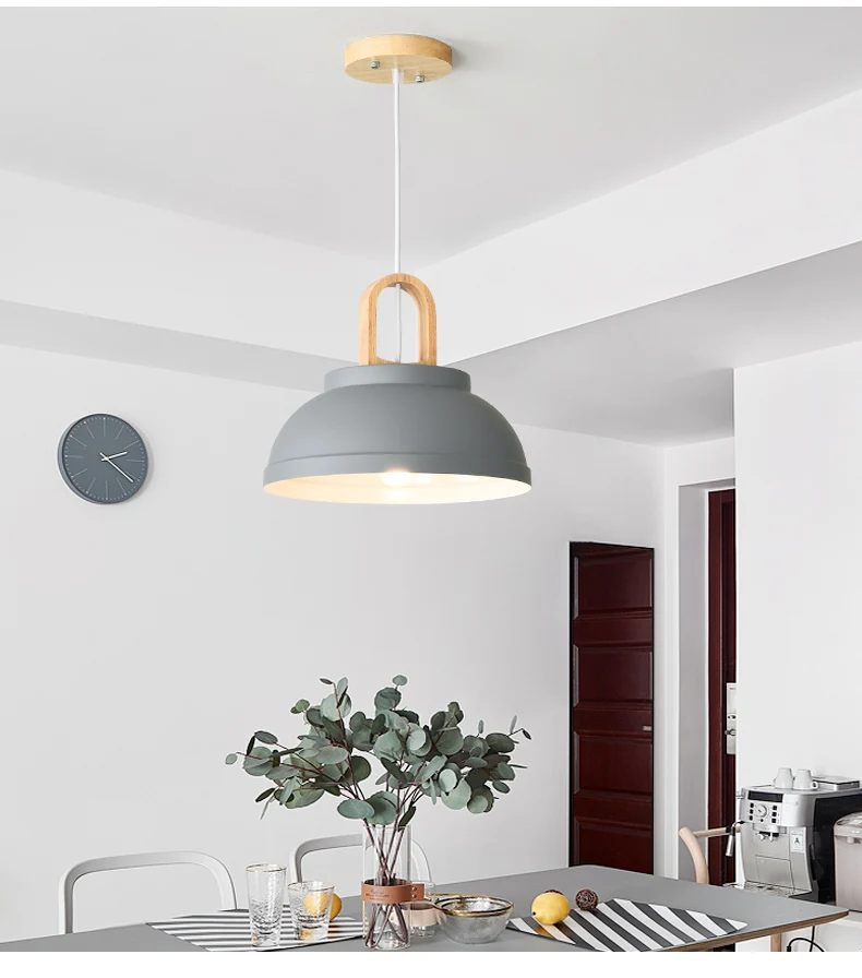 BOTIMI White Metal LED Pendant Lights For Dining Room Modern Indoor Wooden Kitchen Gray Hanging Lamp