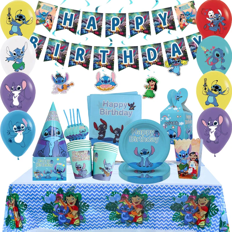 

Disney Cartoon Stitch Design Girls Birthday Party Decorations Balloon Paper Cup Plate Baby Shower Disposable Tableware Supplies