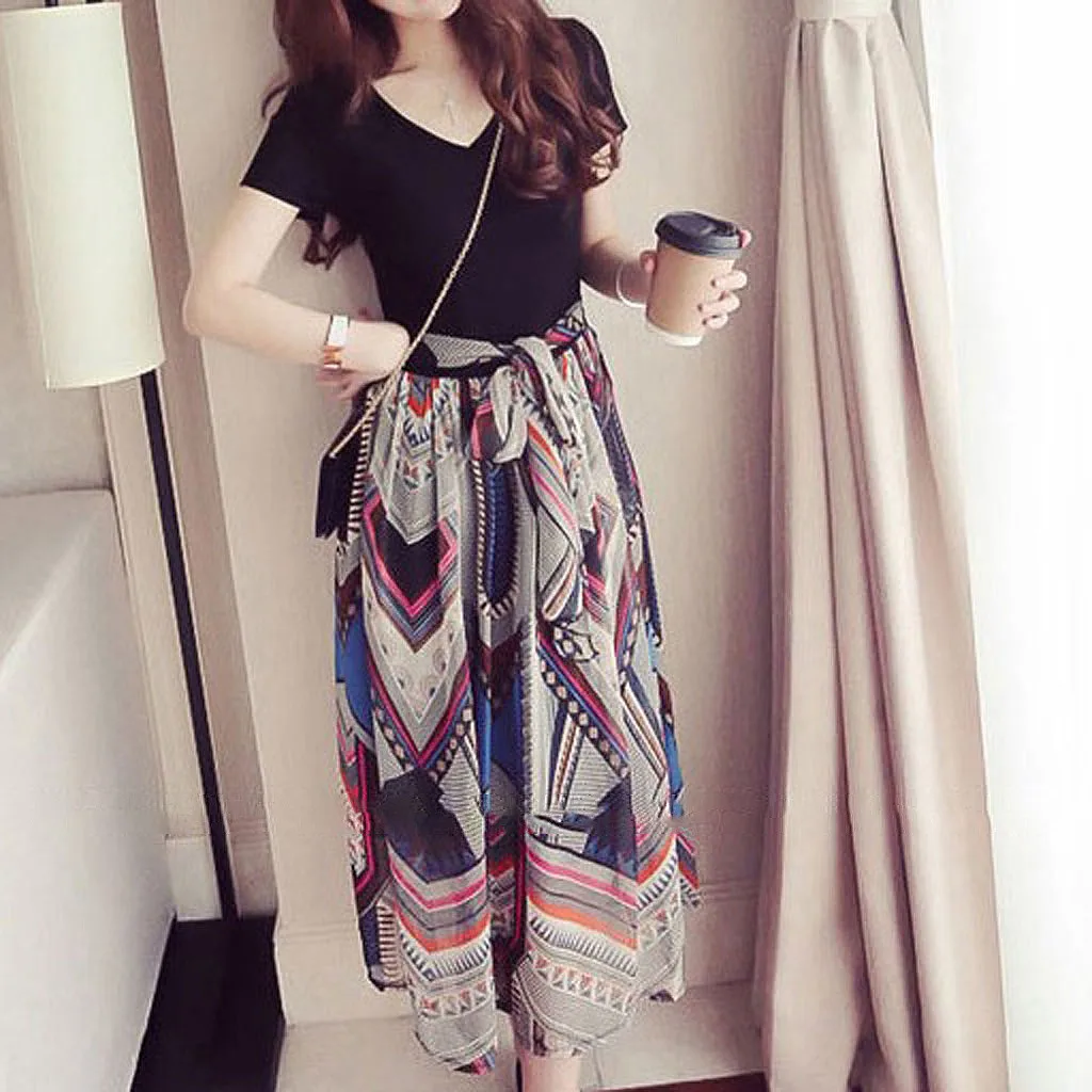 Женское летнее платье с коротким рукавом разрезом | Женская одежда