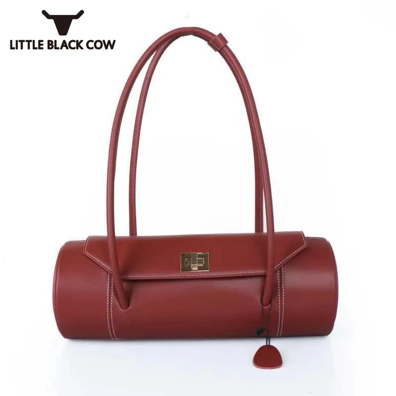 

Vintage Ladies Shoulder Bag Famous Brand High Quality Leather Handbag Fashion Solid Wine Red Office Pillow Totes Bags Women