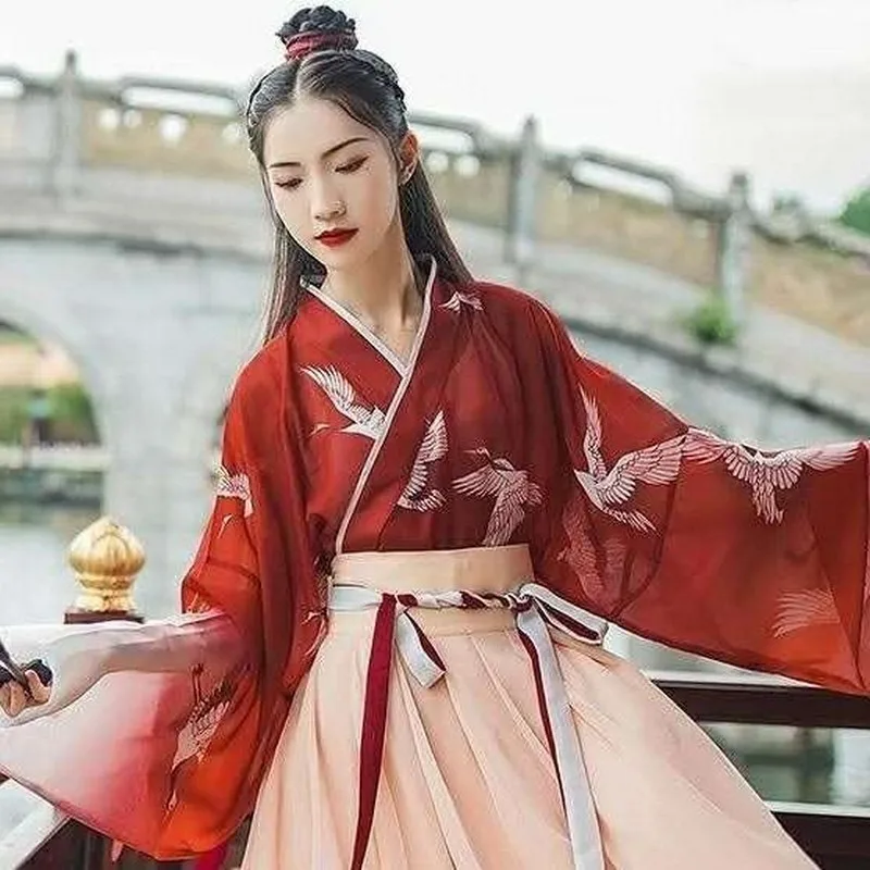 Винтажные комплекты летней одежды hanfu женское платье градиентное Макси-платье