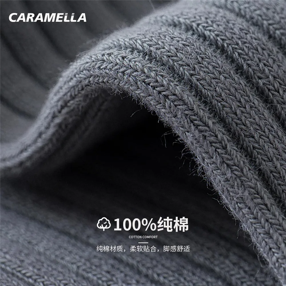 100% Cotton Caramella 4 Pairs/Lot Socks for Men Solid Color Pure Cotton Socks for Business Men Comfortable Stripe Pattern Socks