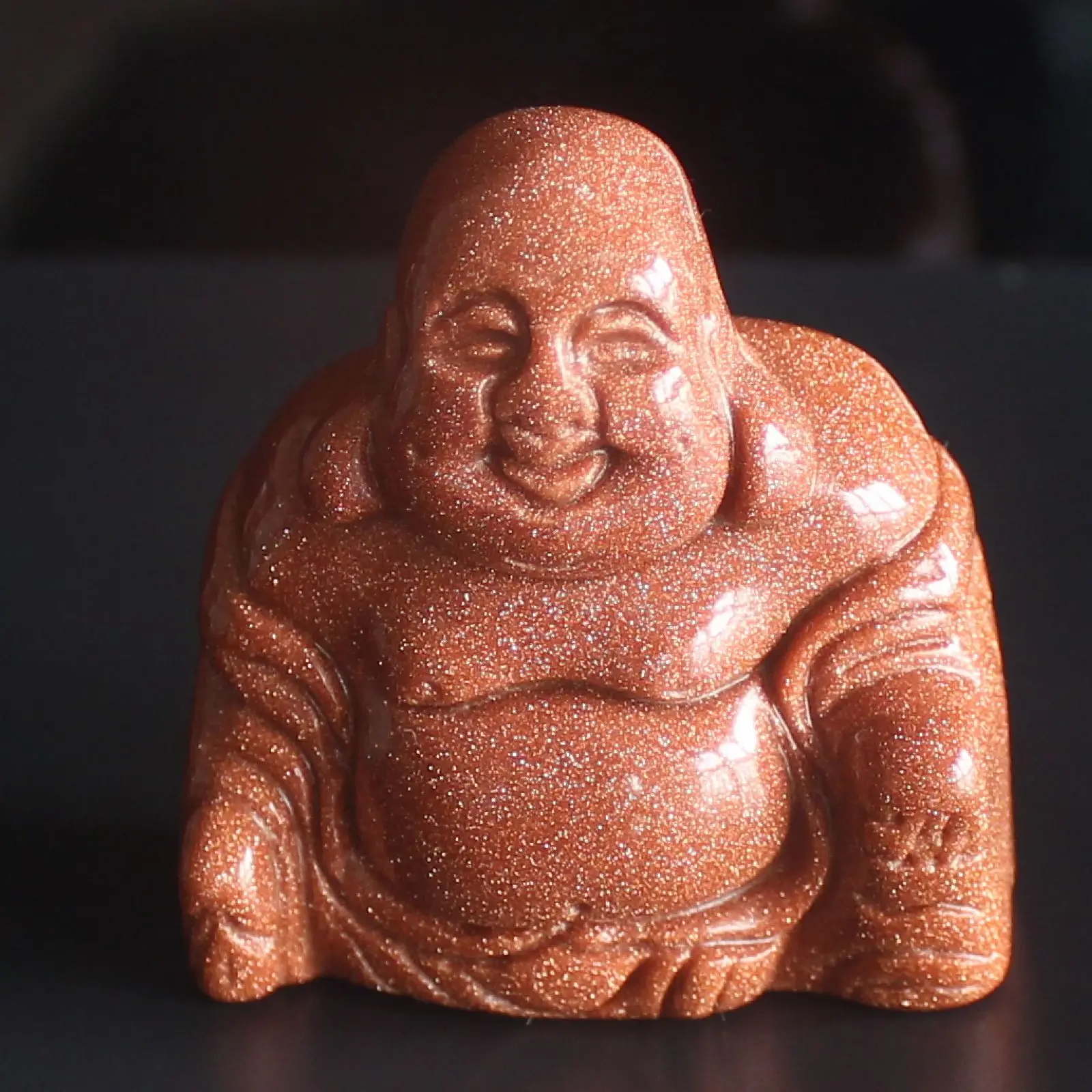 

Hand Carved Mixed Gemstone Crystal Happy Laughing Buddha Figurine Carving Home Decor