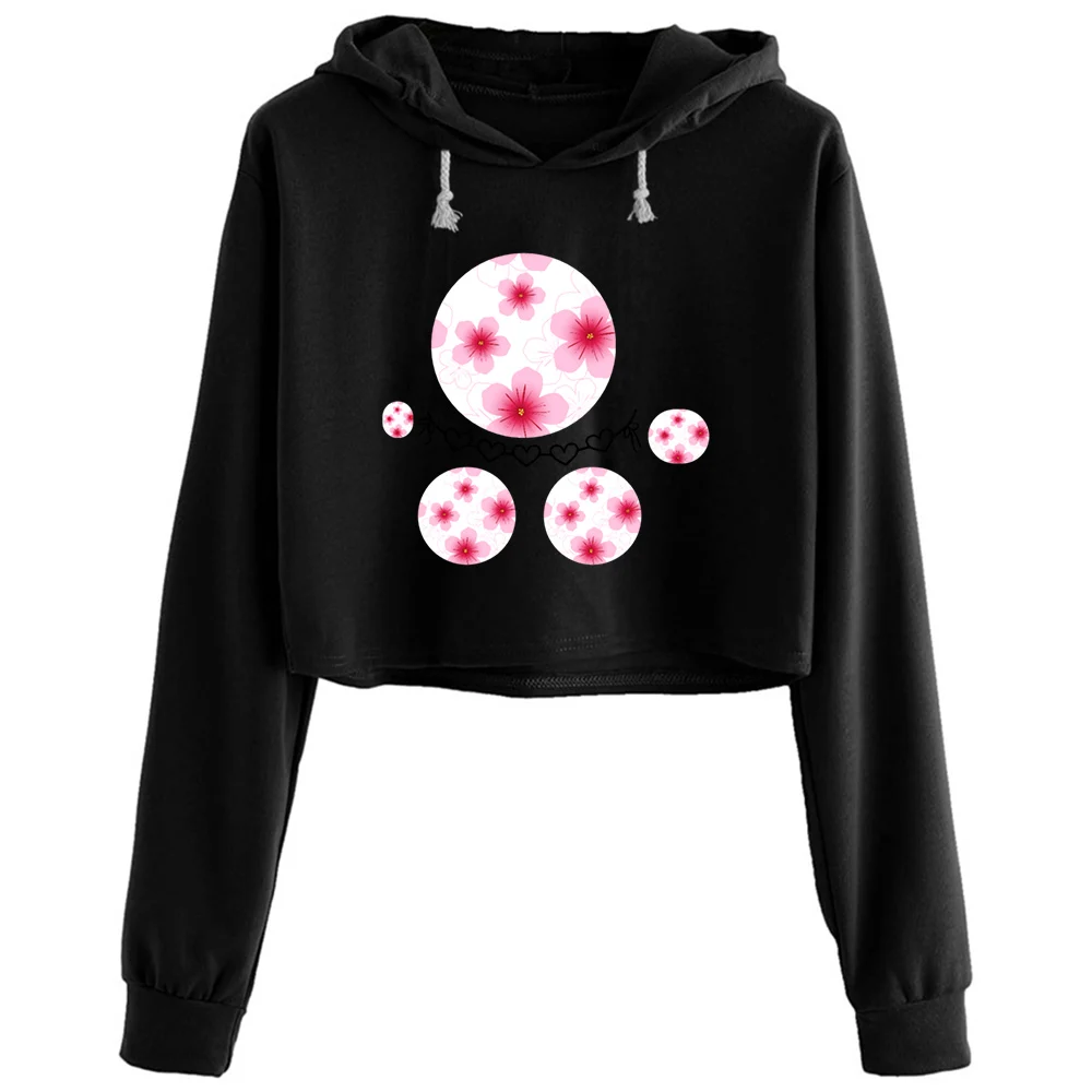 

Flowers And Hearts Crop Hoodies Women Harajuku Anime Emo Aesthetic Pullover For Girls