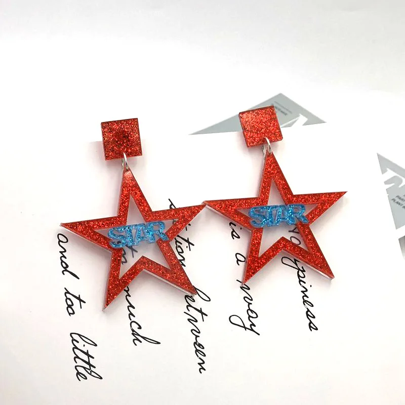 Новое поступление акриловые висячие серьги с красными сияющими звездами модные