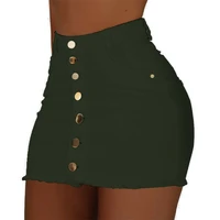 new women button denim jeans bodycon mini skirts strench high waist sexy club skirt summer