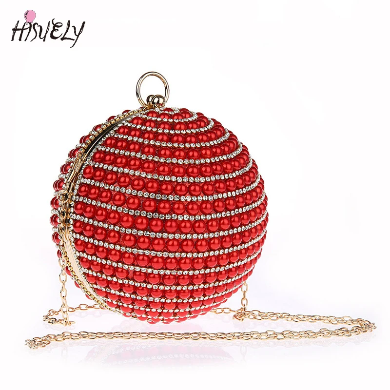 

4 вида цветов 2023 HISUELY женские вечерние сумки с жемчугом и бисером, клатчи, сферические круглые свадебные сумки ручной работы WY122