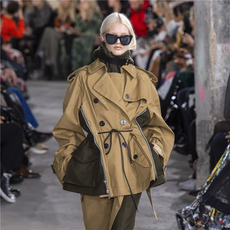 Подиум 2019 осень зима женский двубортный пиджак и пальто BF стиль шнуровка цветной