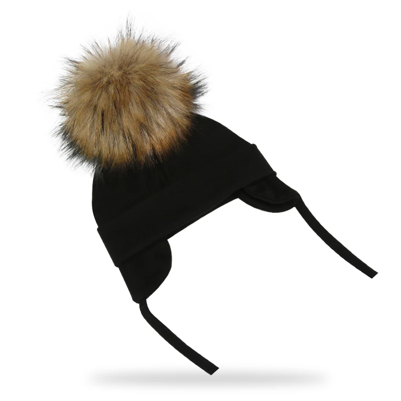 

Autumn Winter Unisex Faux Fur Pompom Cotton Earflap Caps For Newborn Toddler Kids Girl Cap Baby Boy Hats Beaine Bonnet