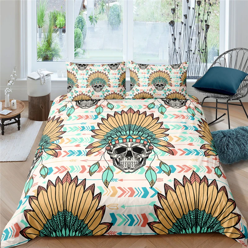 

Euro 3D Bedding Set Double Bed Skeleton Ethnic Style Duvet Cover Polyester Comforter Cover Set Home Textiles