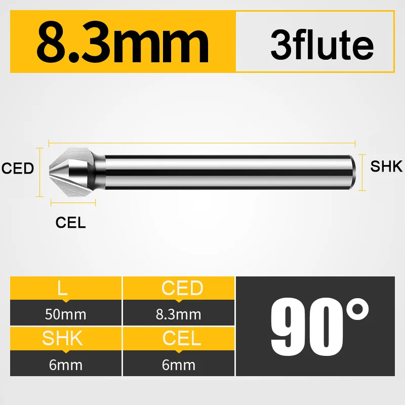 CED8.3-CEL6 BUY4GET5 UCHEER 3 Флейта 90 градусов HSS Зенковка фаски слишком Дерево Сталь фаска резак Электроинструмент 4,5 до 50 мм - Длина режущей кромки: CED8.3-CEL6